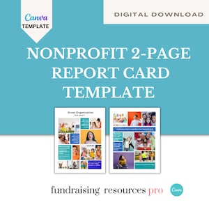 Plantilla editable de informe anual de dos páginas para organizaciones sin fines de lucro // Estilo minimalista, personalizable en Canva