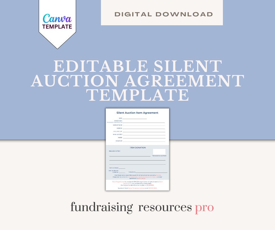 Silent Auction Agreement Template Form Etsy