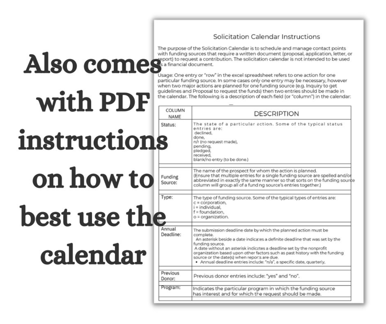 Excel Grant Calendar Template for Nonprofits Instant Download Etsy
