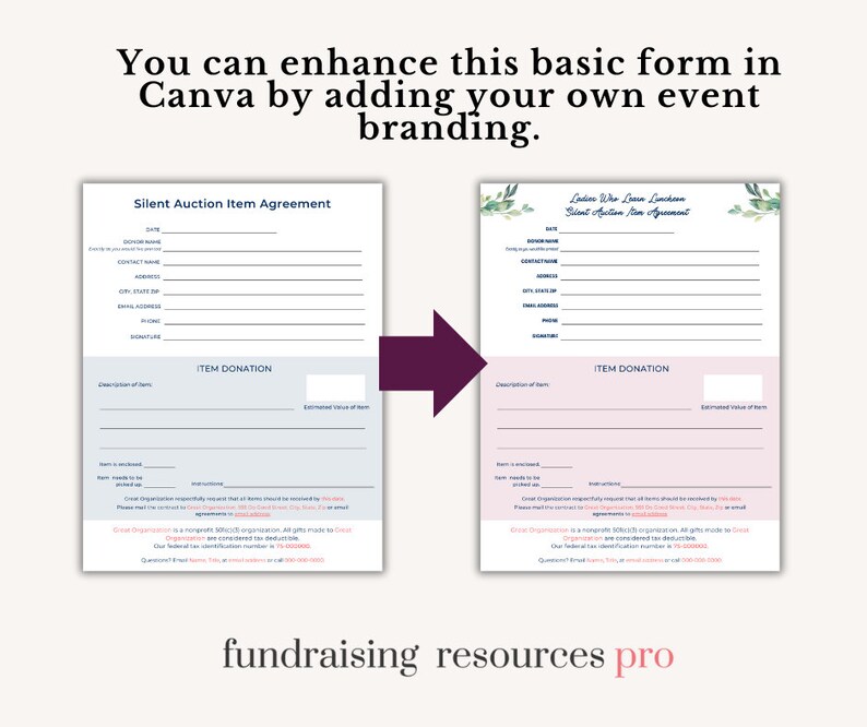 Silent Auction Agreement Template Form Etsy