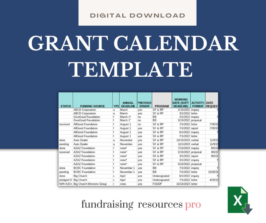 Excel Grant Calendar Template For Nonprofits Instant Download Etsy