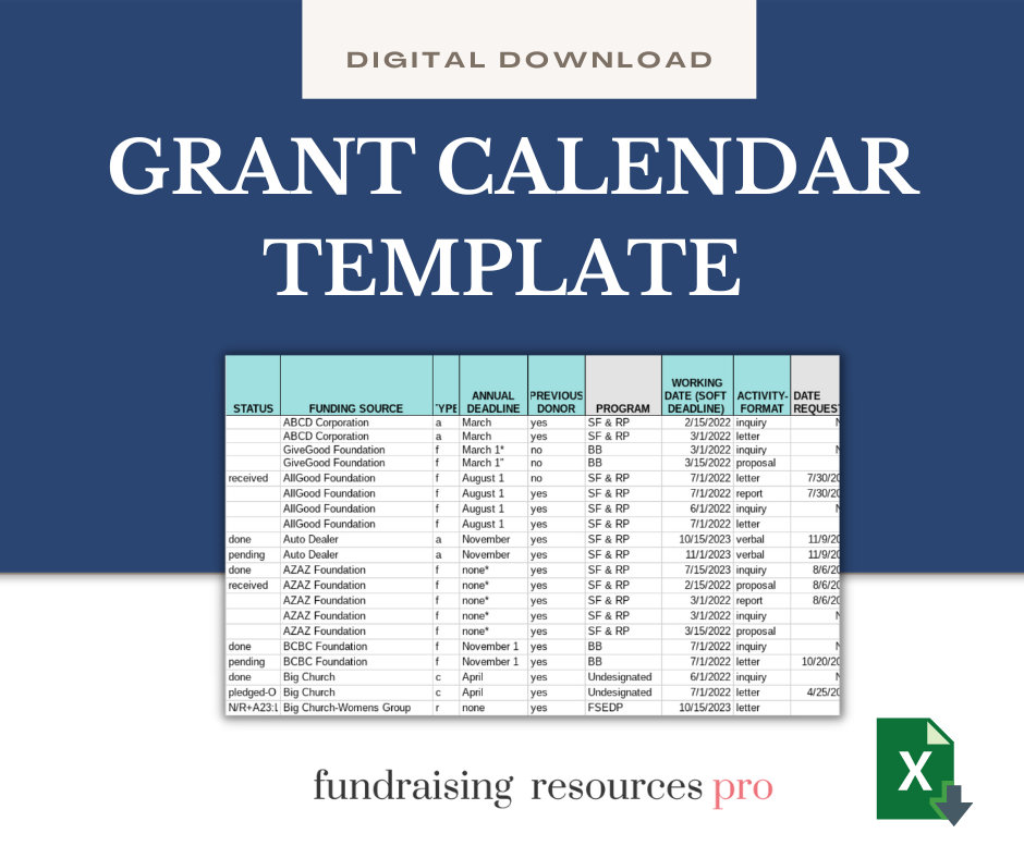 Excel Grant Calendar Template for Nonprofits Instant Download Etsy