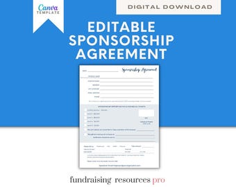 Editable Nonprofit Sponsorship Agreement Form (Digital Download)