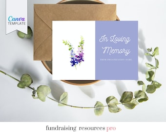 Memorial Donation Notification Card || Editable Canva template for small nonprofits, donor relations tool