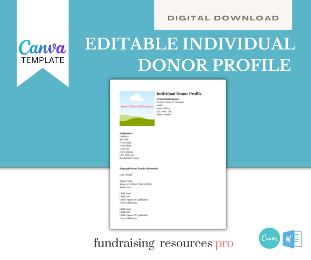 Editable Individual Donor Profile for Nonprofits Microsoft Word and Editable Individual Donor Profile for Nonprofits Microsoft Word and