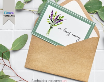 Memorial Donation Notification Card || Editable Canva template for small nonprofits, donor relations tool
