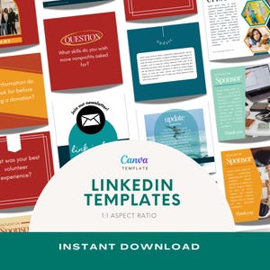 Plantillas coloridas para LinkedIn para organizaciones sin fines de lucro: 200 publicaciones personalizables en Canva (descarga digital) imagen 1