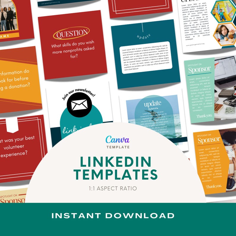 Plantillas coloridas para LinkedIn para organizaciones sin fines de lucro: 200 publicaciones personalizables en Canva (descarga digital) imagen 1