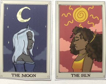 Sun and Moon Tarot Card Stickers - Witch Celestial Decor