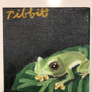 Frog On Leaf Painting 6x6 Canvas