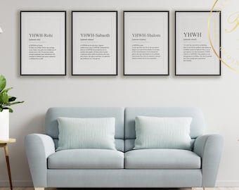 Set de Cuadros 4 Los Nombres De Dios | Cuadros Cristianos | Cuadros con Frases | Decoración Cristiana | Cuadros español | Iglesia Cristiana