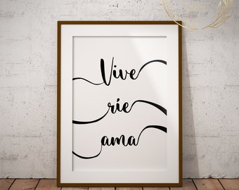 Vive Rie Ama // Live Laugh Love // Cuadros con frases para imprimir // Habitación // A4 // Hogar // Tipografía // Letras // Poster