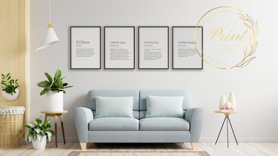 Set de 4 Cuadros: Los Nombres de Dios | Cuadros Cristianos | Decoración con Frases Bíblicas | Decoración Cristiana | Cuadros Biblicos