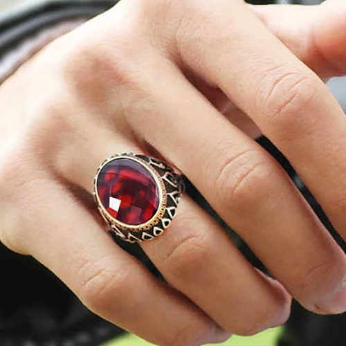 Sterling Silver Mens Ring Red Stone Ring Etsy