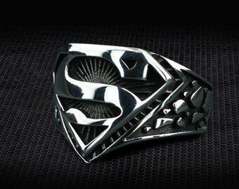 DC Comics Stainless Steel Superhero Band UK Size T Black Superman Ring 