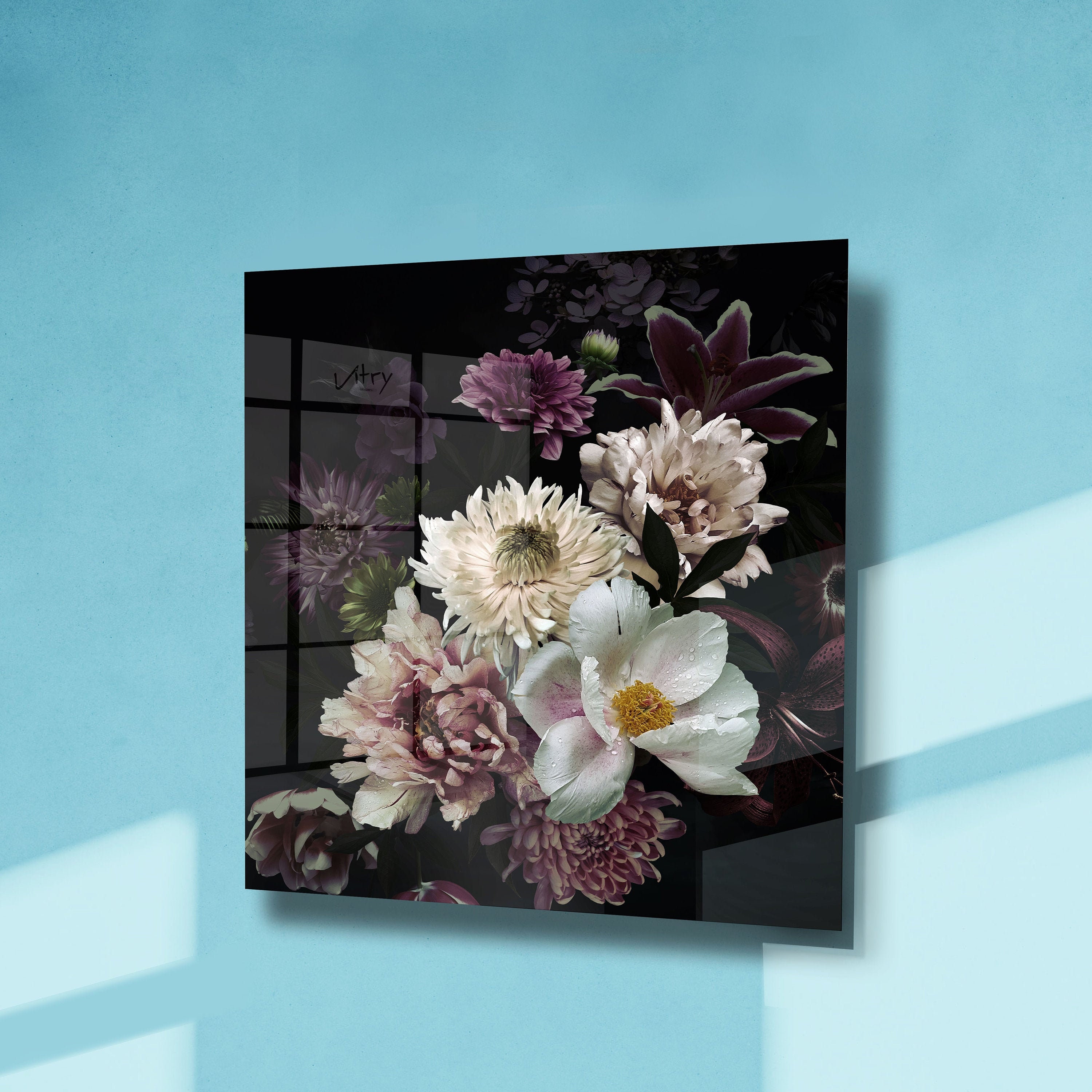 Bouquet of Flowers Wall Glass Decor Tempered Glass Printing Etsy