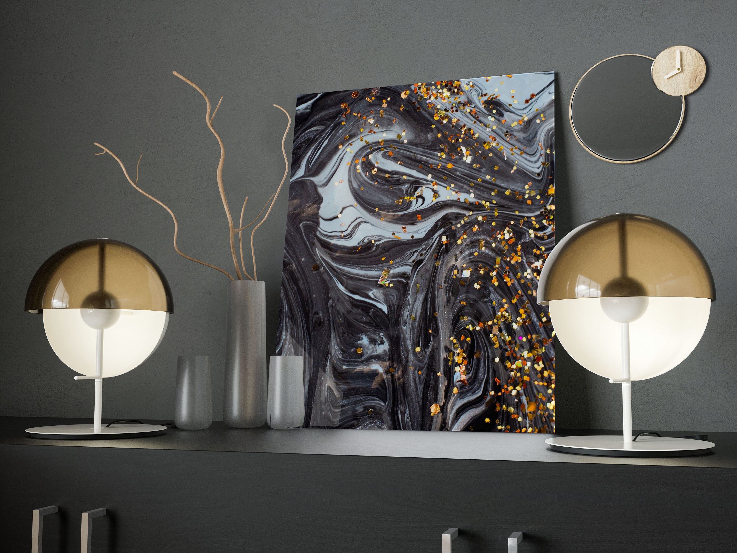 Black Color Mix Wall Glass Decor Tempered Glass Printing Etsy