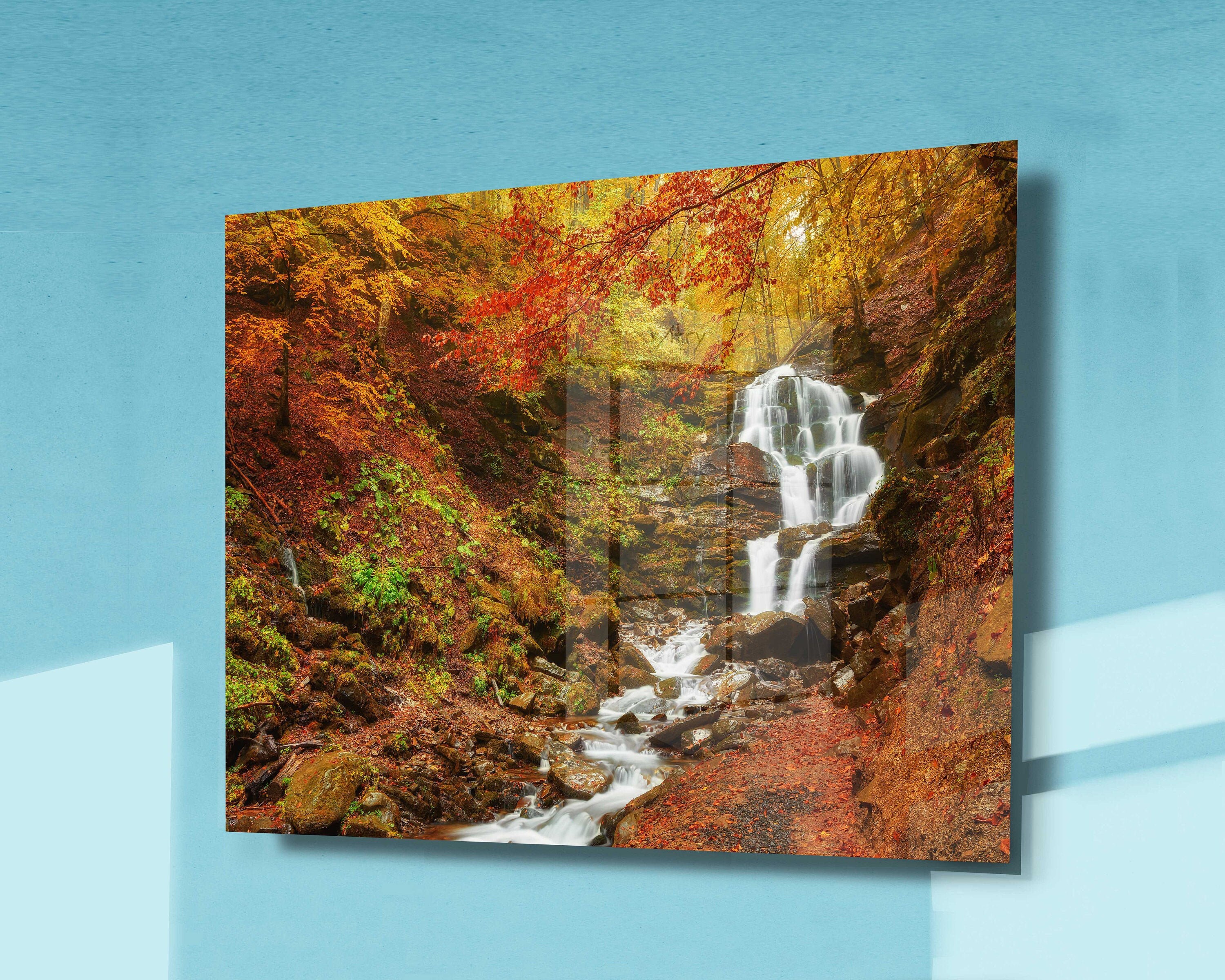 Natural Forest Waterfall Wall Glass Decor Tempered Glass Etsy