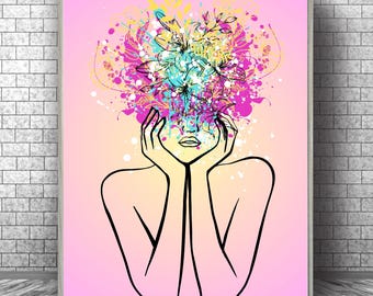 Abstract Woman Flower Wall Art Print: Modern Girl Room Poster (Digital Download)