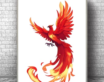 フェニックス水彩画ポスター フェニックス鳥アートプリント 火の鳥