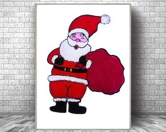 Santa Printable, Christmas Santa Art Print, Santa Claus Christmas Printable, Christmas Wall Art, Holiday Wall Art, Holiday Decor, Santa Art