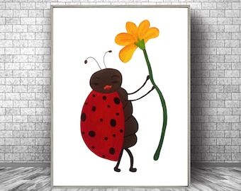 Muurkunst lieveheersbeestje: kinderkamerdecoratie (digitale download)