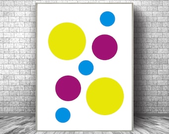 Arte de parede com estampa de bolinhas multicoloridas vibrantes: Impressão moderna de círculos (Download digital)