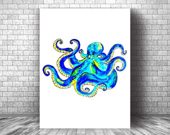 Octopus Watercolor Print, Octopus Art Print, Animal Watercolor, Watercolor Art, Octopus Home Decor Wall Art, Octopus Painting Print