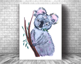 Koala Print, Koala Printable Wall Art, Watercolor Koala Poster, Koala Wall Art, Koala Wall Decor, Nursery Animal Print, Koala Nursery Art