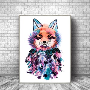 Fox Watercolor Printable Art, Fox Downloadable Painting, Fox Print, Fox Poster, Fox Wall Art, Fox Wall Decor, Wild Animal Art, Fox Printable