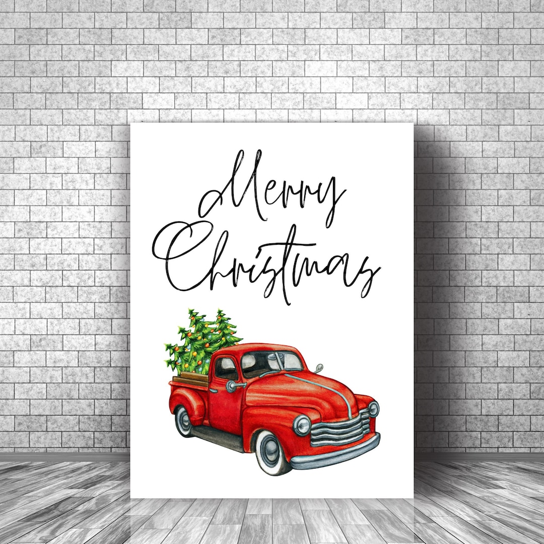 Red Truck Printable, Merry Christmas Printable, Holiday Wall Art ...