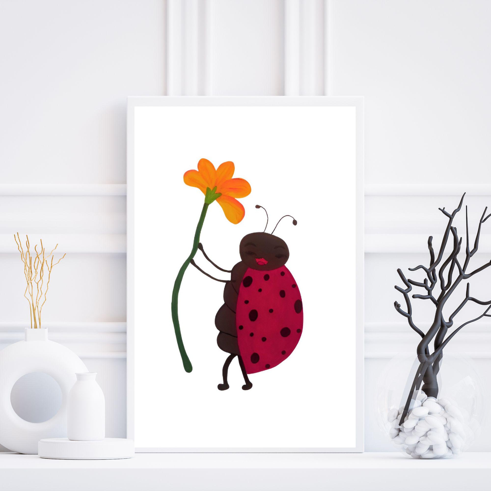 Ladybug Wall Art Print: Cute Bug Poster, Girl Nursery Decor (digital ...
