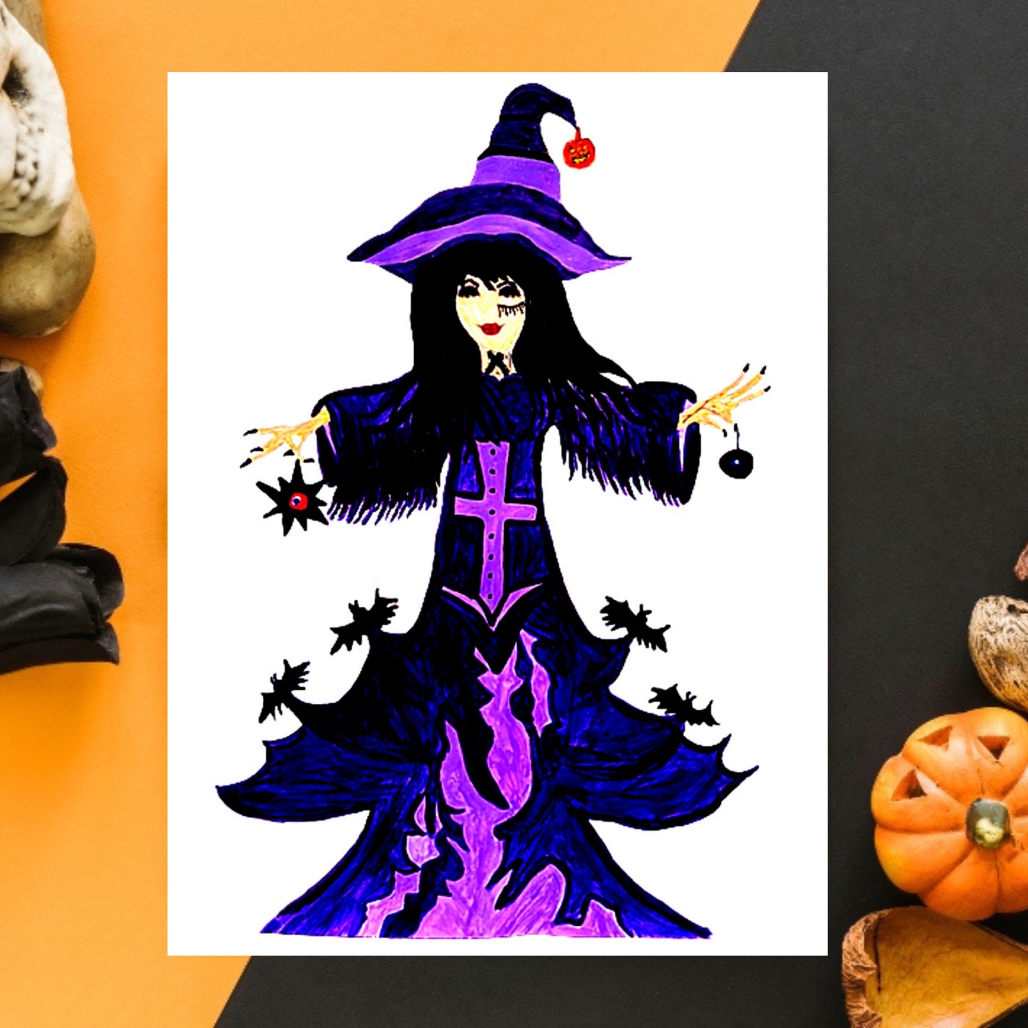 Halloween Witch Printable Witch Art Print Purple Witch - Etsy