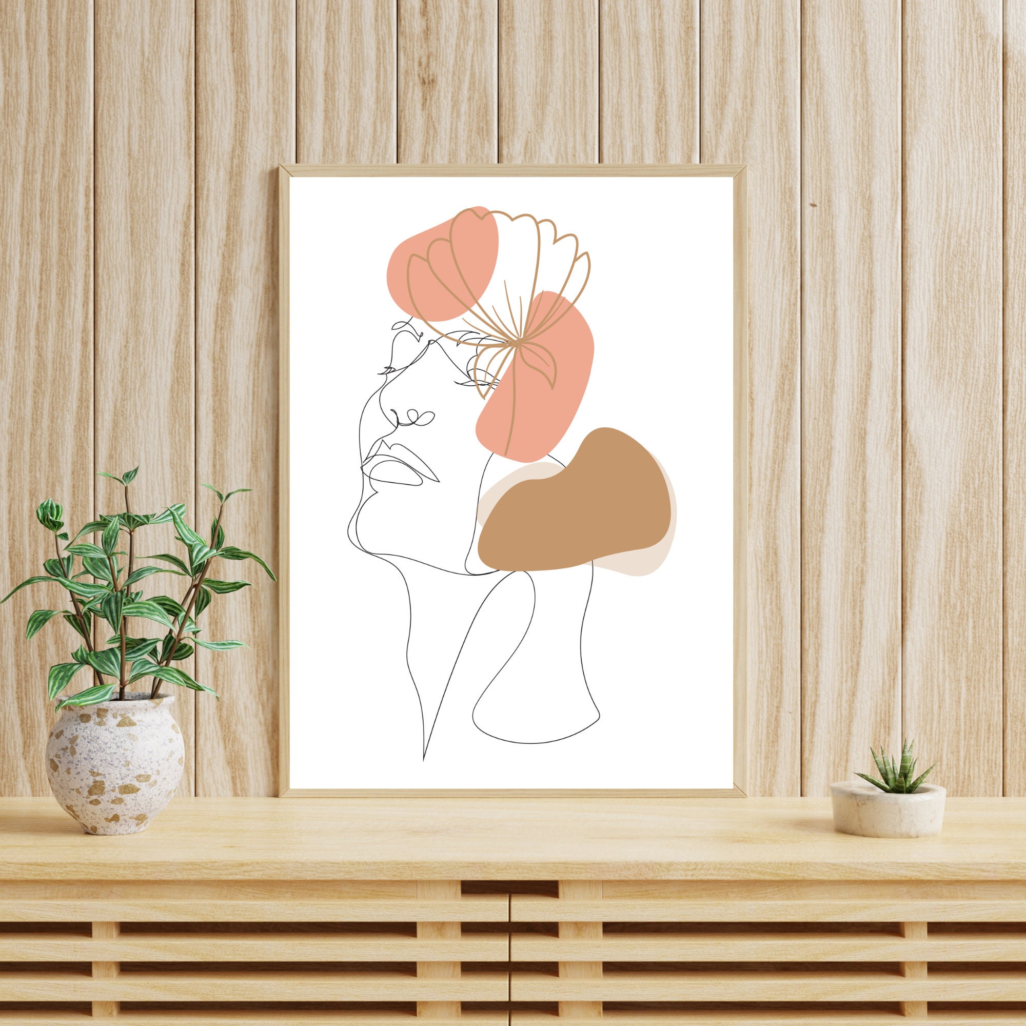 Boho Woman Art Print, Woman Line Art, Female Face Line Wall Art ...