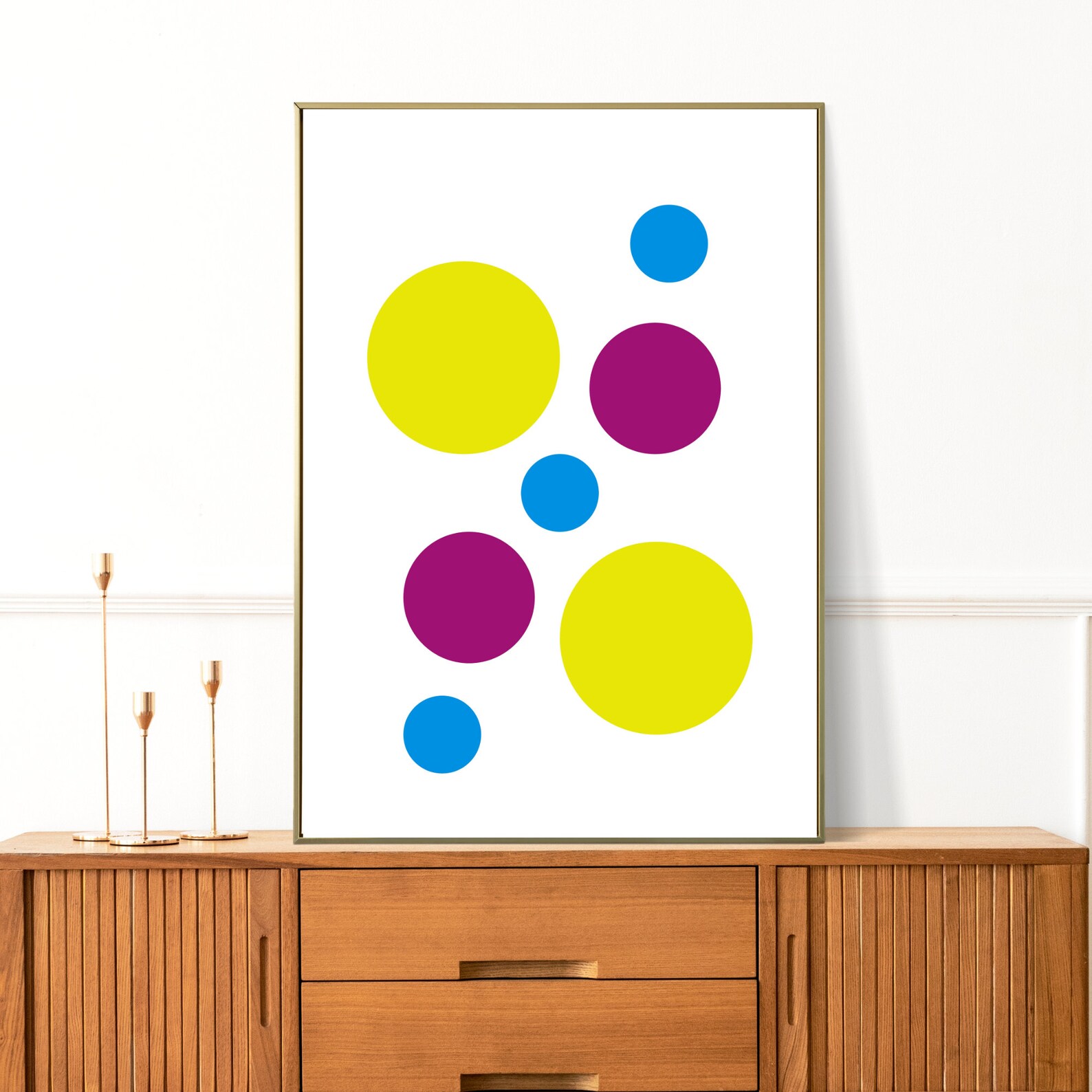 Bright Multicolor Polka Dot Wall Art, Modern Circles Art Print