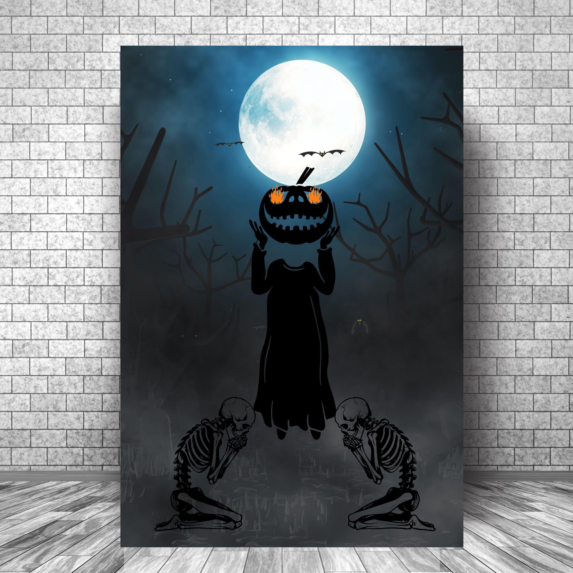 FOCCAR Stampa artistica da parete su tela con luna e notte di Halloween, pipistrelli, zucche, castello, poster, decorazione da parete per la casa e la stanza FOCCAR Stampa artistica da parete su tela con luna e notte di Halloween, pipistrelli, zucche, castello, poster, decorazione da parete per la casa e la stanza