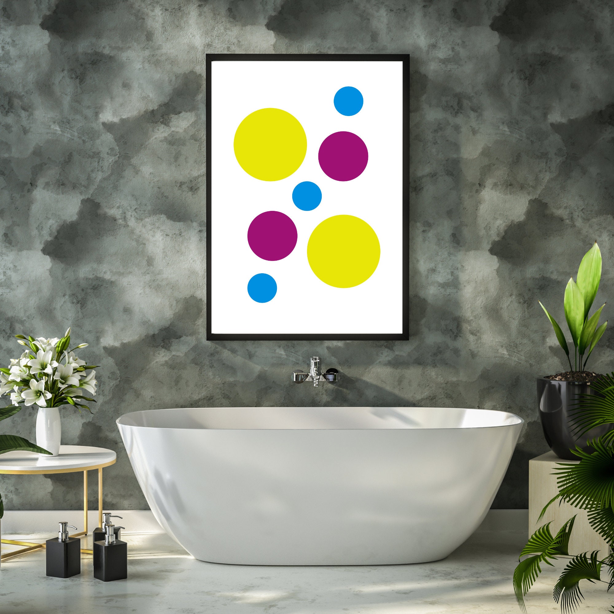 Bright Multicolor Polka Dot Wall Art, Modern Circles Art Print