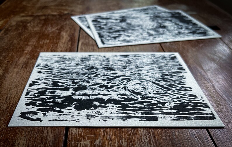 Carte postale linocut imprimée à la main motif bouleau sur papier durable, carte de vœux, impression lino image 6