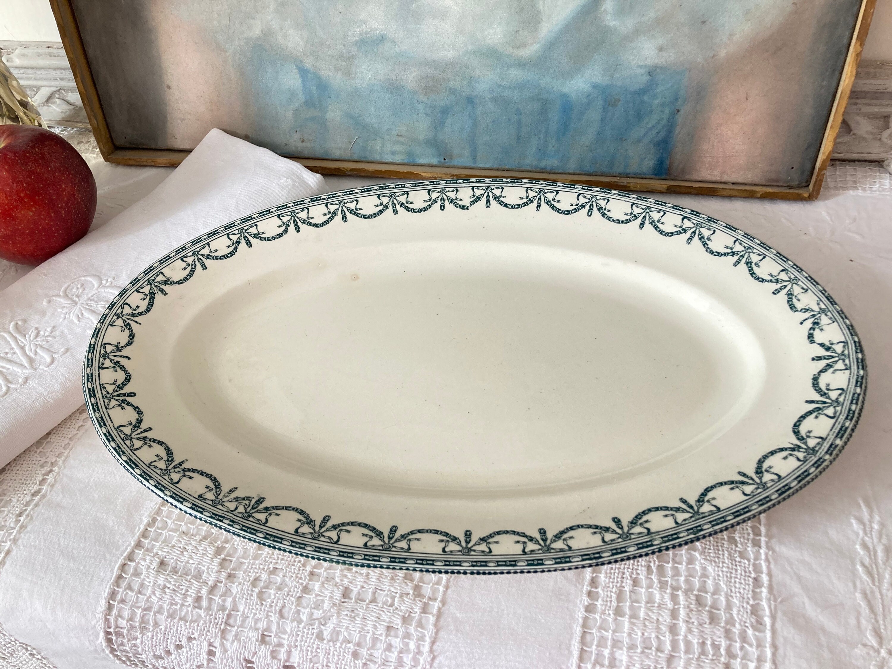 Grand Plat de Service Terre Fer Salins Guirlandes Louis Xvi