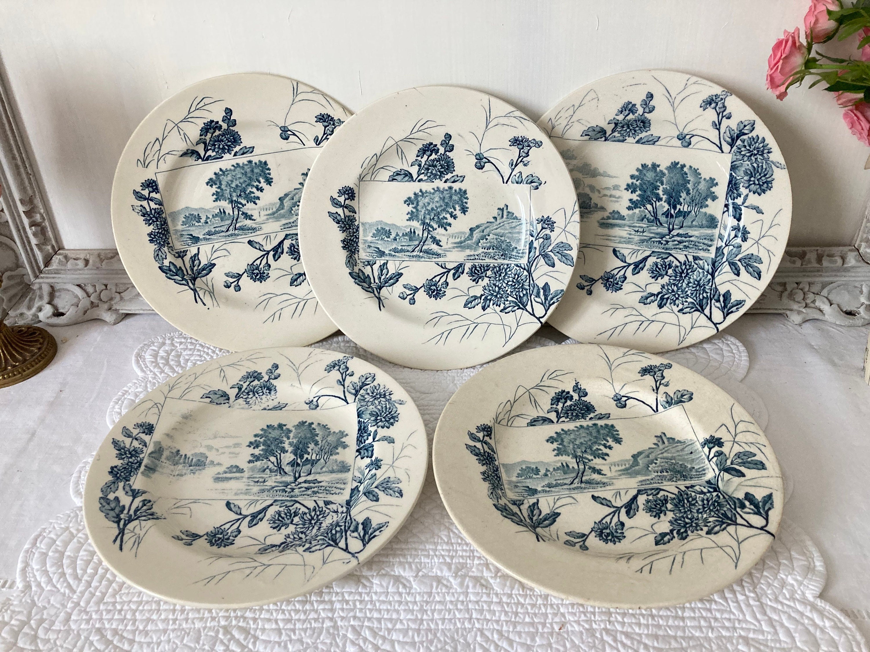 5 Assiettes Plates Lunéville Modèle Cartouche Terre de Fer