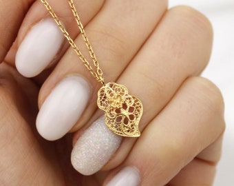Tiny Viana's Heart Necklace • Portuguese Filigree Necklace • 24k Gold Plated / 925 Sterling Silver  • Delicate Heart Pendant Chain Necklace