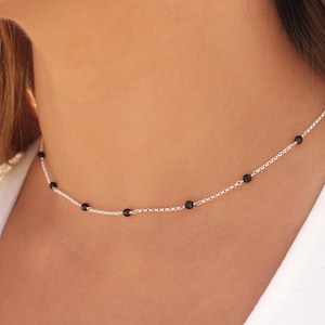 Black Onyx Choker • 925 Sterling Silver Onyx Necklace • Tiny Natural Onyx Stone Chain • Gold Gemstone Choker • Dainty Black Beaded Necklace