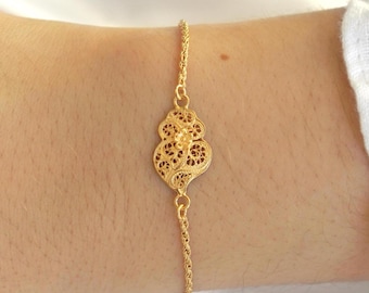 Viana's Heart Bracelet • Portuguese Filigree Bracelet • 24k Gold Plated / 925 Sterling Silver • Portuguese Jewelry for Women • Gift for Her