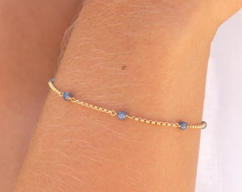 Sapphire Bracelet • 925 Sterling Silver Gemstone Bracelet • Natural Sapphire Beaded Chain Bracelet • Delicate Tiny Stone Gold Bracelet