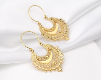 Portuguese Arrecadas Earrings • Hoop Filigree Earrings • 925 Sterling Silver / 24k Gold Plated • Traditional Portuguese Bambolinas Jewelry