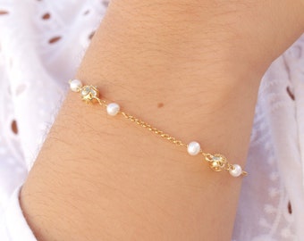 Portuguese Filigree Bracelet • 925 Sterling Silver / 24k Gold Plated • Filigree Viana Bead & Natural Freshwater Pearls • Portuguese Jewelry