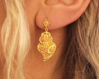 Heart of Viana Earrings • 24k Gold Plated / 925 Sterling Silver • Portuguese Filigree Earrings • Portuguese Jewelry for Women