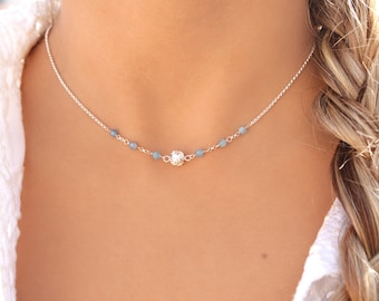Portuguese Filigree Necklace • 24k Gold Plated / 925 Sterling Silver • Portuguese Viana Bead & Aquamarine Stones • Portuguese Jewelry