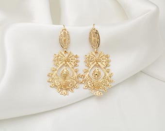 Princess Filigree Earrings • 24k Gold Plated / 925 Sterling Silver • Portuguese Filigree Jewelry • Elegant Everyday Earrings