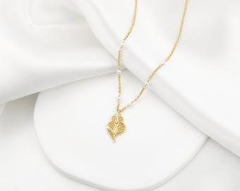 Tiny Viana's Heart Necklace • Portuguese Filigree Pearl Necklace • 24k Gold Plated / 925 Sterling Silver • Delicate Viana Portuguese Jewelry